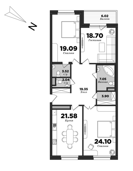 Krestovskiy De Luxe, Building 10, 3 bedrooms, 122.94 m² | planning of elite apartments in St. Petersburg | М16